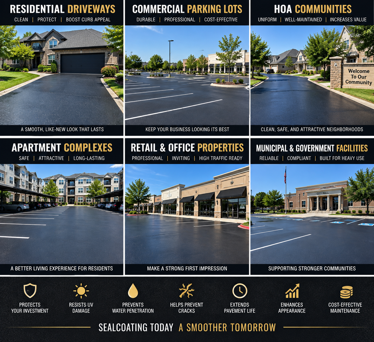 Professional asphalt sealcoating on a driveway