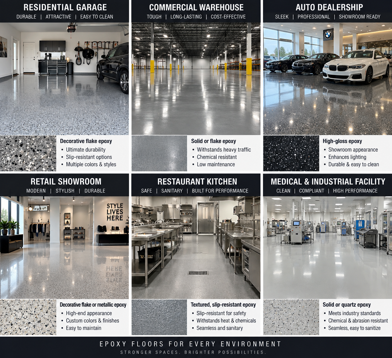 Epoxy flake floor coating in a garage